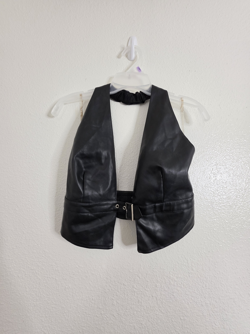 Windsor Faux Leather Halter Top Buckle Waist Backless Medium AS IS